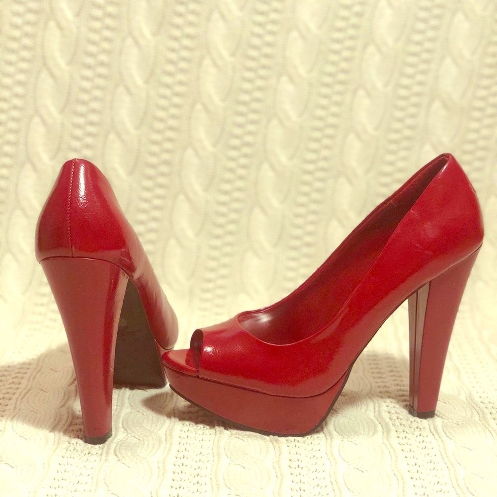 City Streets, red, open toe, heels, 8.5 womens